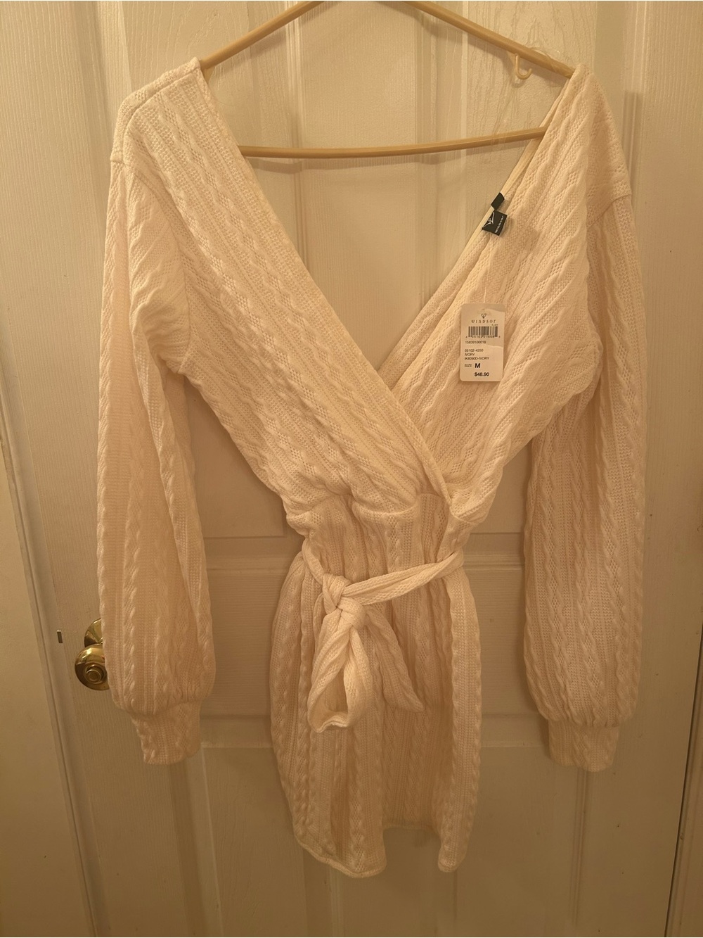 Windsor Cream Cable Knit Wrap Dress with Self Tie
